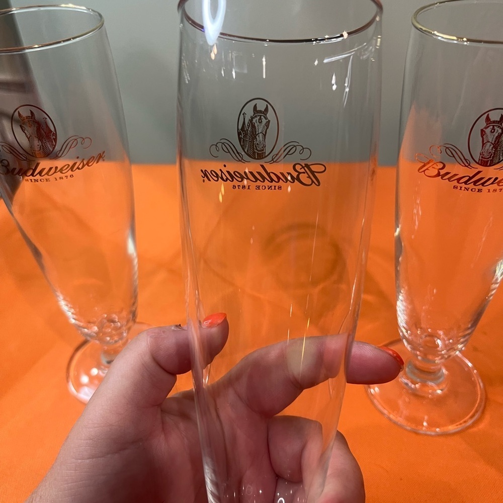 Budweiser Cream and Gold Pilsner Glass Set antique glasses set of 3 - Picture 7 of 11